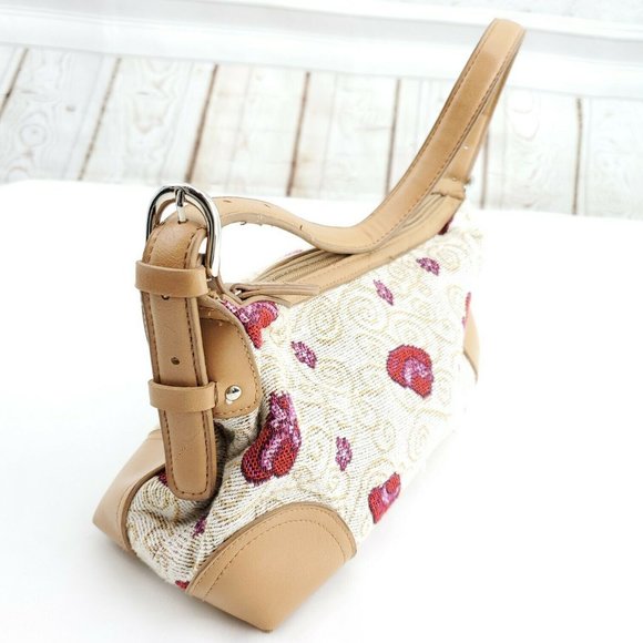 Womens Cream Red Embroidered Adjustable Shoulder Strap Baguette Handbag … - Picture 4 of 14